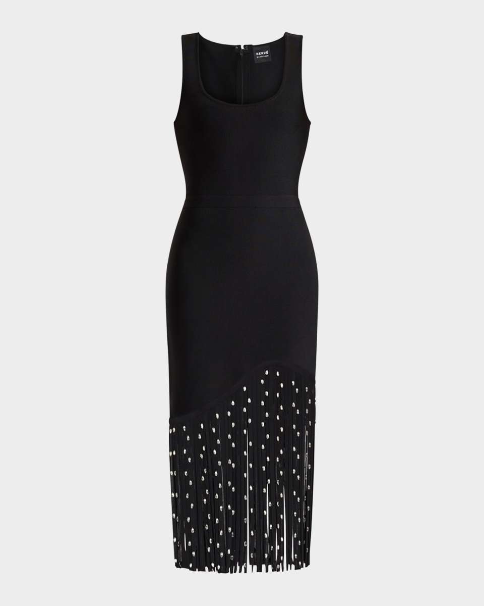 Regan Crystal Fringe Sleeveless Midi Dress